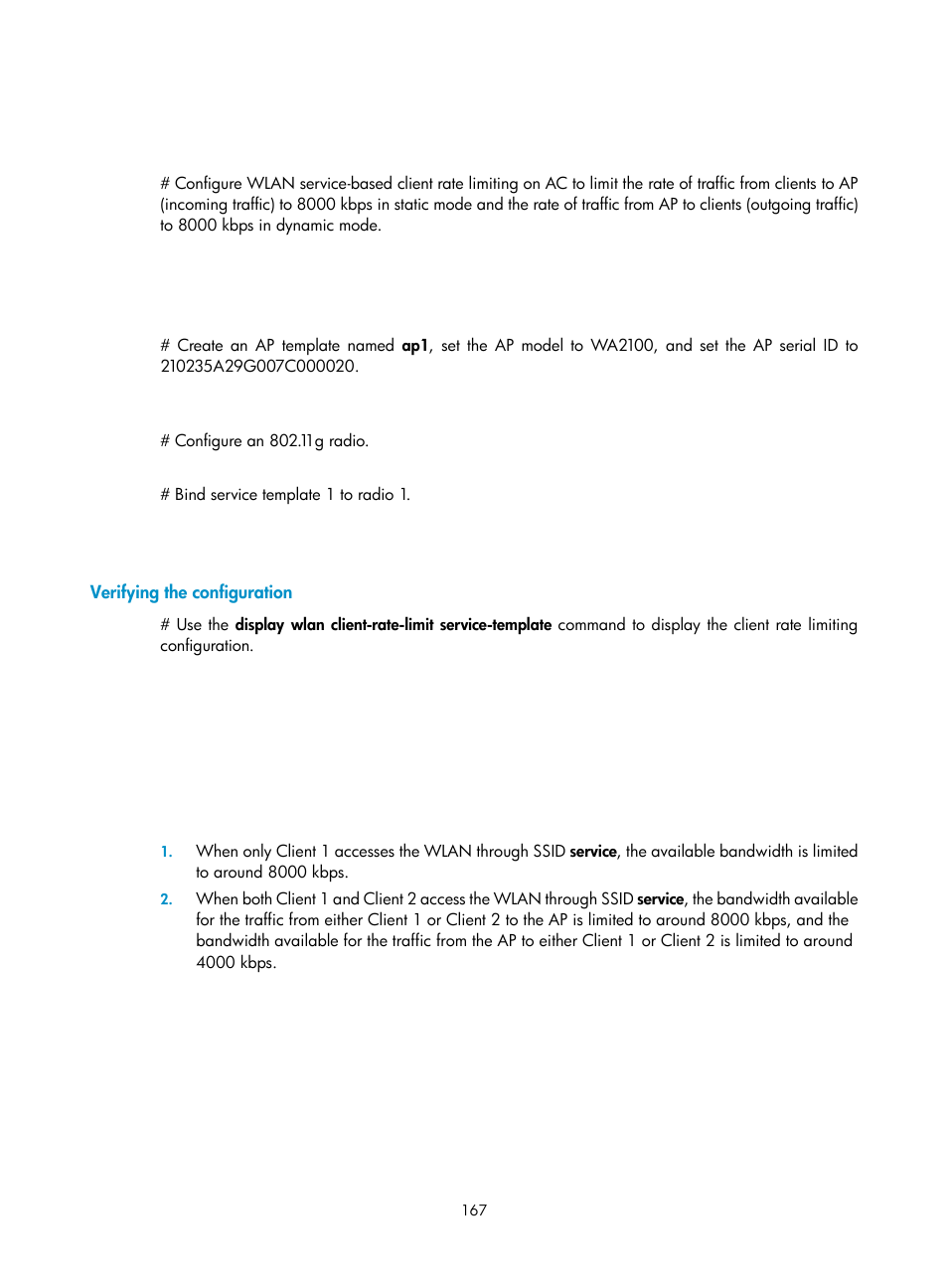 Verifying the configuration | H3C Technologies H3C WX3000E Series Wireless Switches User Manual | Page 179 / 226