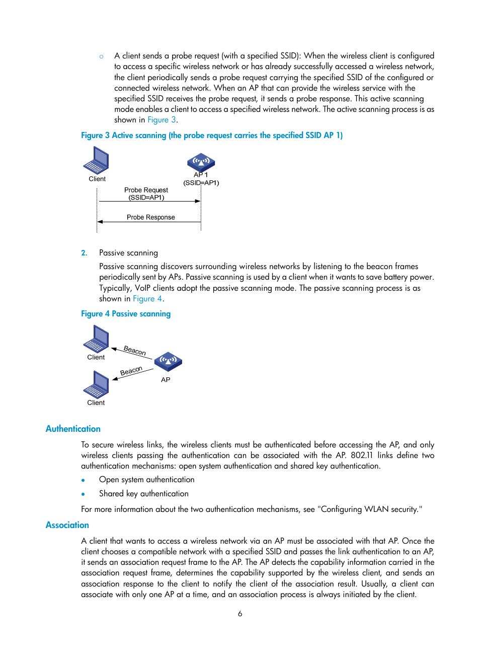 Authentication, Association | H3C Technologies H3C WX3000E Series Wireless Switches User Manual | Page 18 / 226