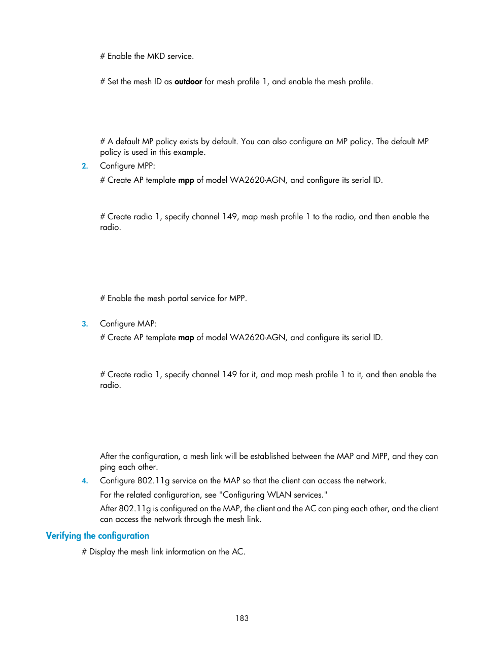 Verifying the configuration | H3C Technologies H3C WX3000E Series Wireless Switches User Manual | Page 195 / 226