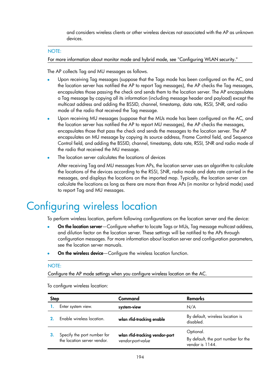 Configuring wireless location | H3C Technologies H3C WX3000E Series Wireless Switches User Manual | Page 206 / 226