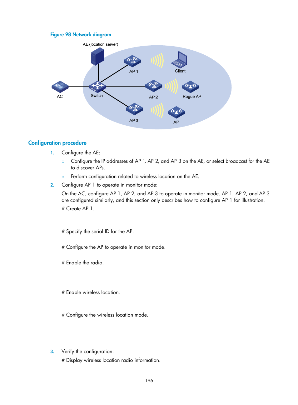 Configuration procedure | H3C Technologies H3C WX3000E Series Wireless Switches User Manual | Page 208 / 226