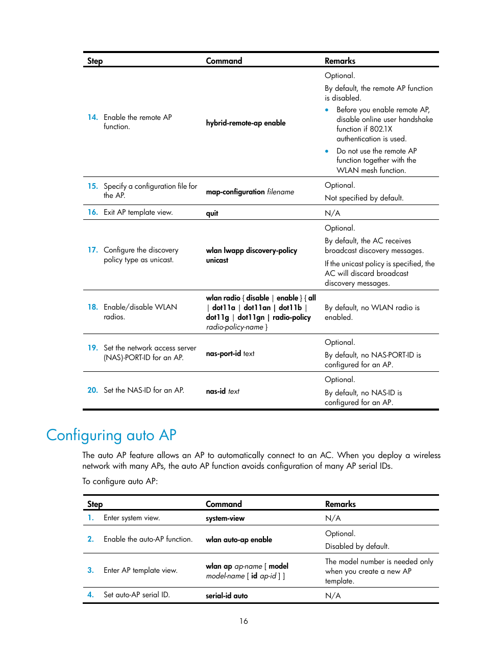 Configuring auto ap | H3C Technologies H3C WX3000E Series Wireless Switches User Manual | Page 28 / 226