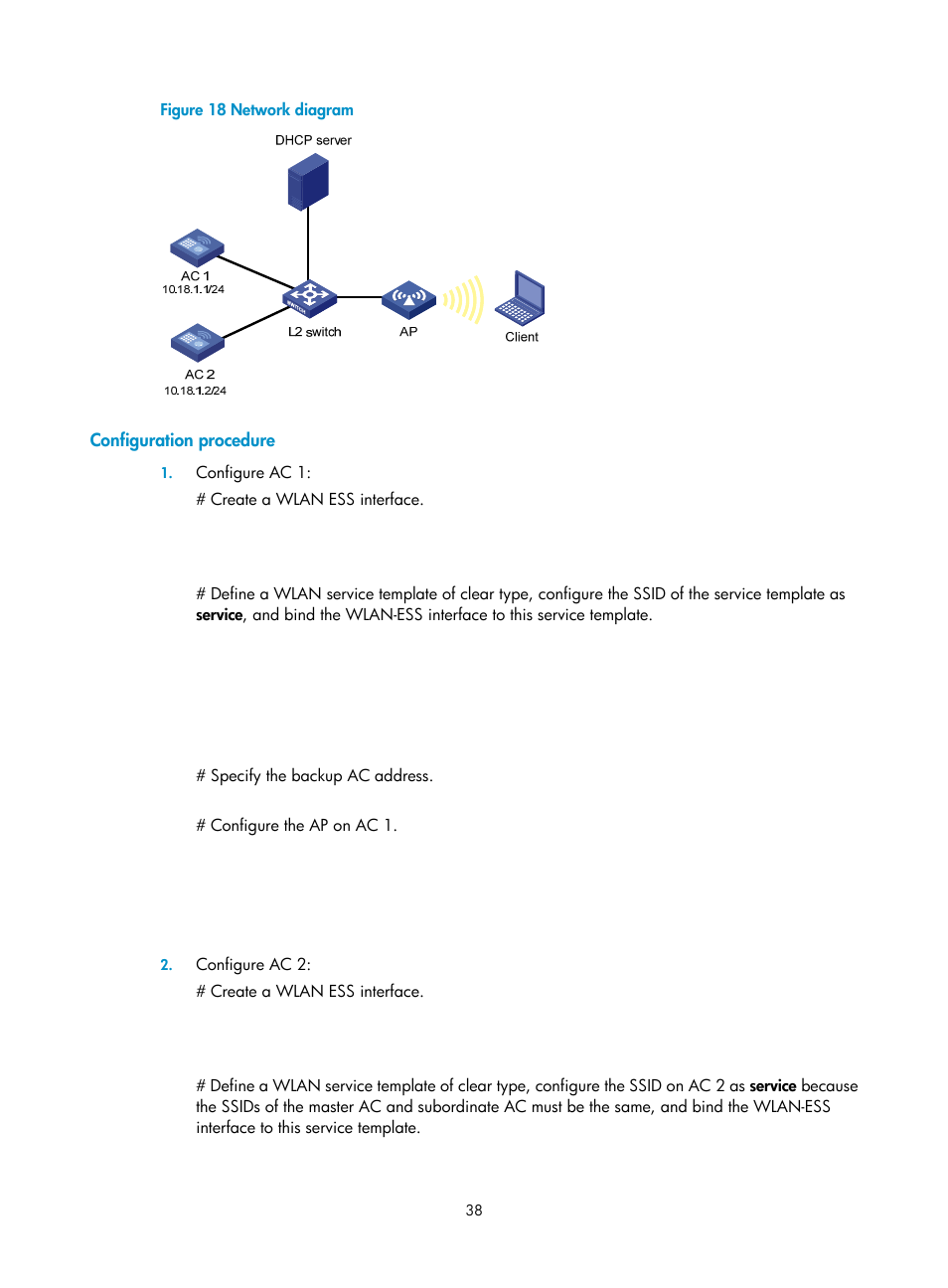 Configuration procedure | H3C Technologies H3C WX3000E Series Wireless Switches User Manual | Page 50 / 226