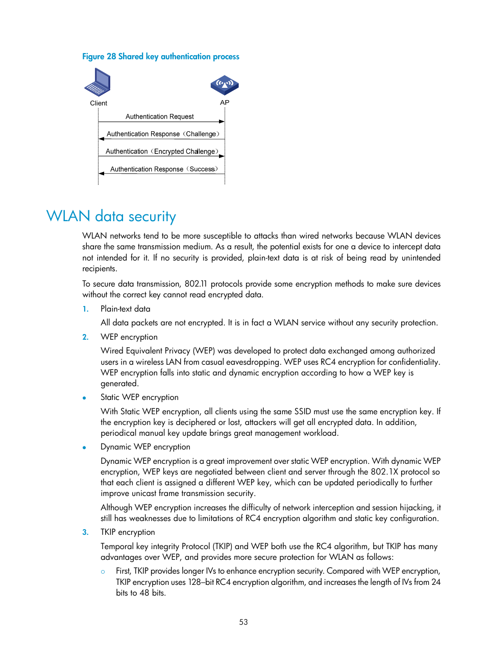 Wlan data security | H3C Technologies H3C WX3000E Series Wireless Switches User Manual | Page 65 / 226