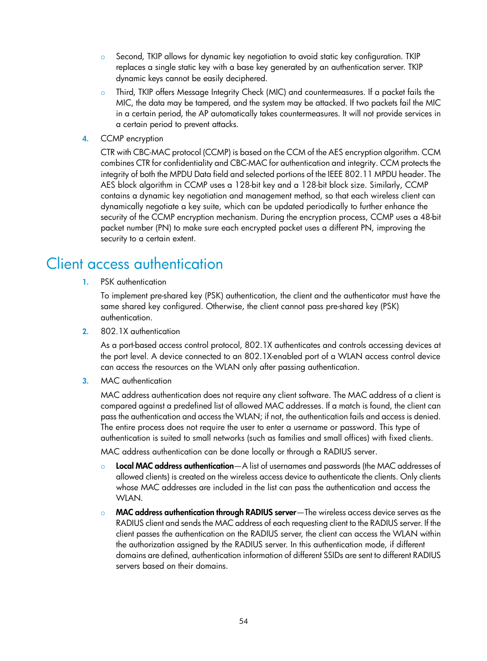 Client access authentication | H3C Technologies H3C WX3000E Series Wireless Switches User Manual | Page 66 / 226