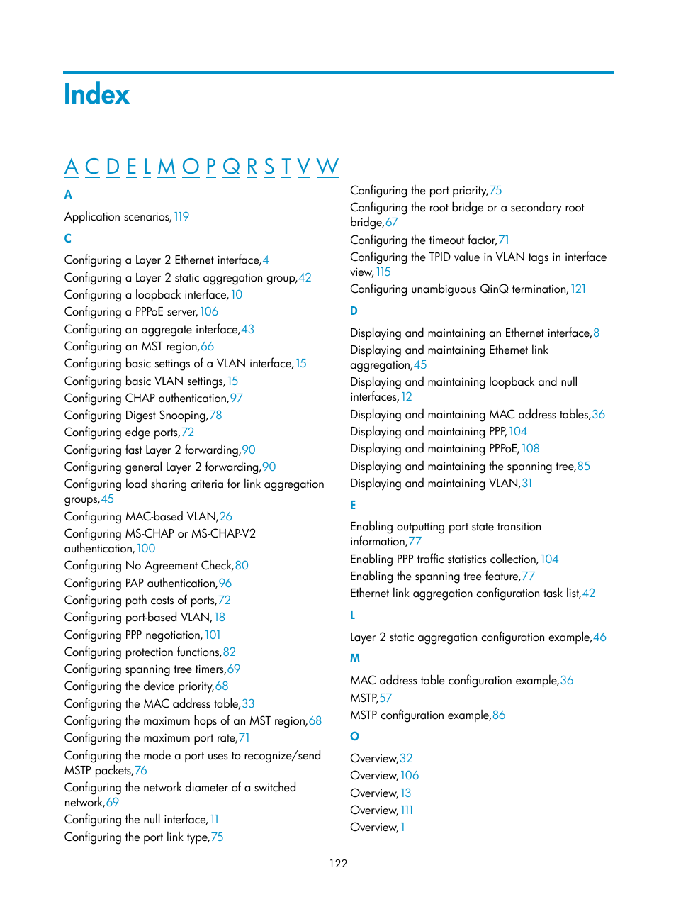 Index | H3C Technologies H3C WX3000E Series Wireless Switches User Manual | Page 132 / 133