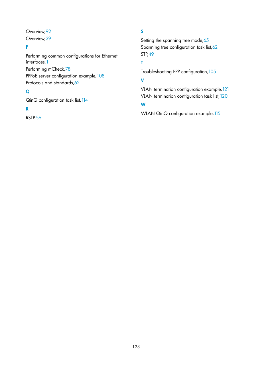 P q r s t v w | H3C Technologies H3C WX3000E Series Wireless Switches User Manual | Page 133 / 133