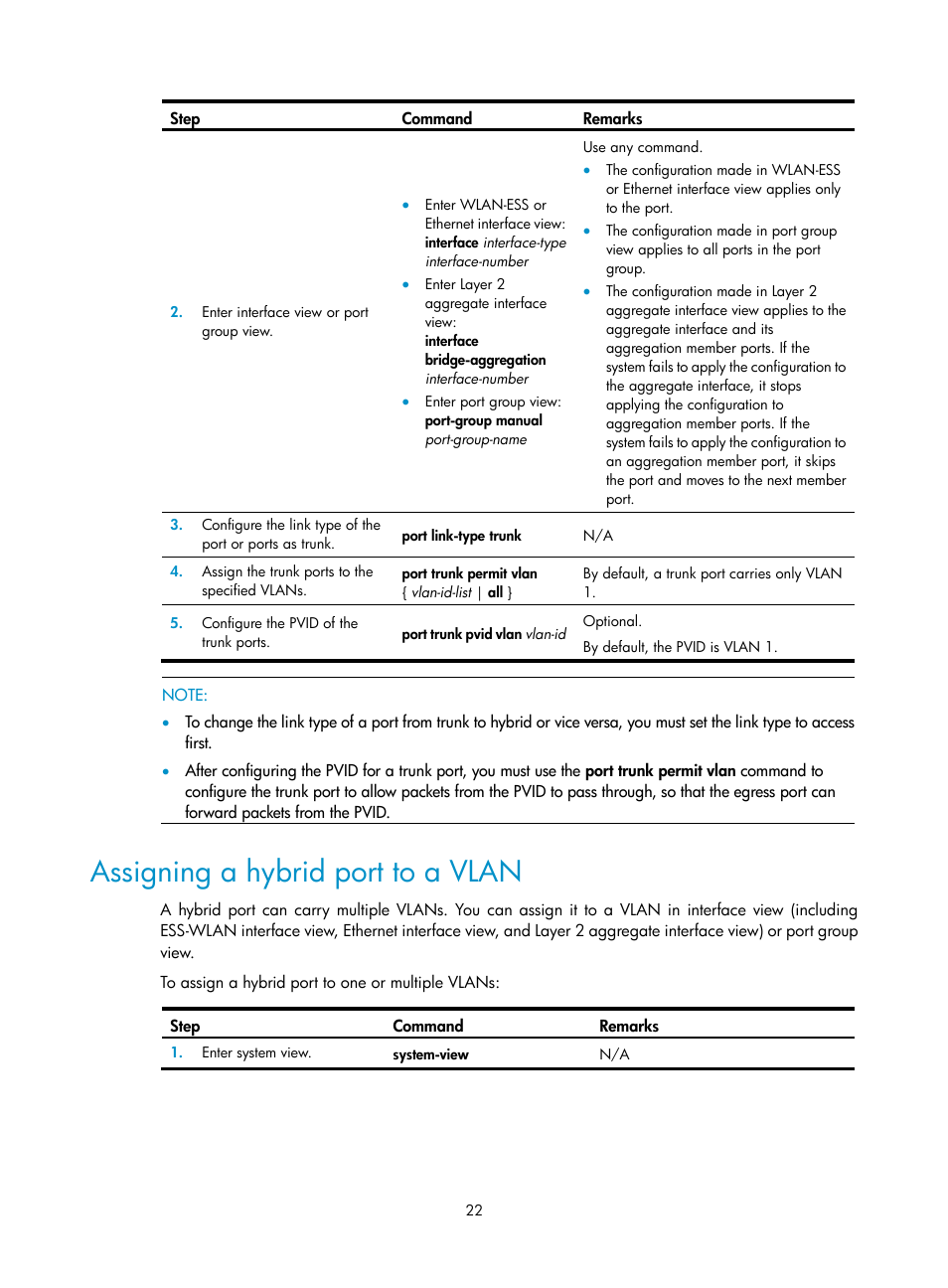 Assigning a hybrid port to a vlan | H3C Technologies H3C WX3000E Series Wireless Switches User Manual | Page 32 / 133