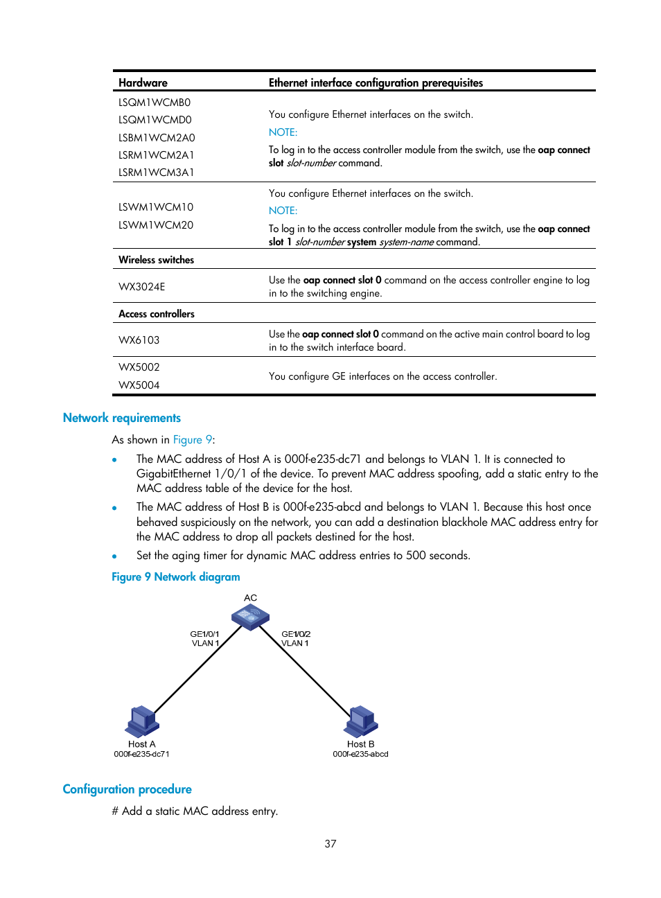 Network requirements, Configuration procedure | H3C Technologies H3C WX3000E Series Wireless Switches User Manual | Page 47 / 133