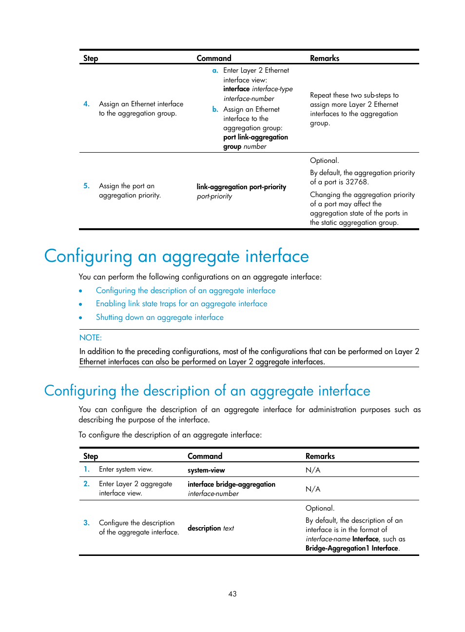 Configuring an aggregate interface, Configuring an aggregate, Interface | H3C Technologies H3C WX3000E Series Wireless Switches User Manual | Page 53 / 133