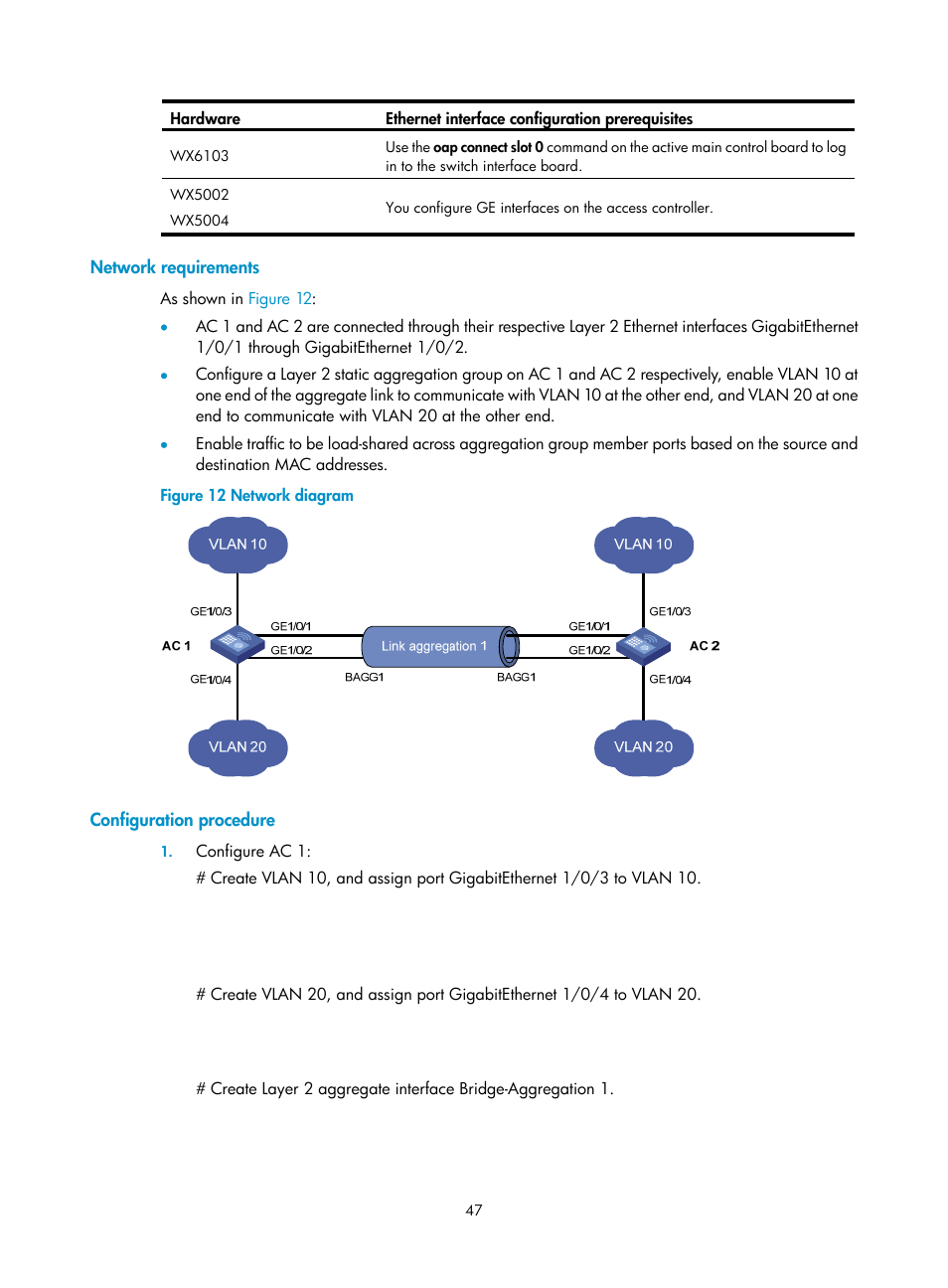 Network requirements, Configuration procedure | H3C Technologies H3C WX3000E Series Wireless Switches User Manual | Page 57 / 133