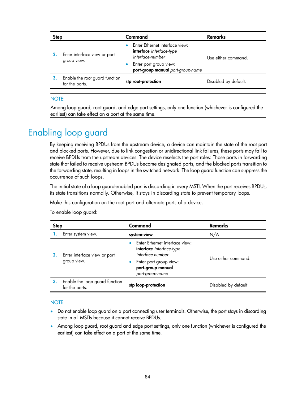 Enabling loop guard | H3C Technologies H3C WX3000E Series Wireless Switches User Manual | Page 94 / 133