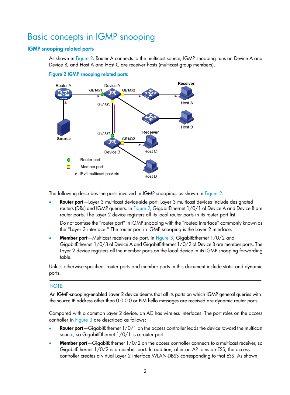 Basic concepts in igmp snooping, Igmp snooping related ports | H3C Technologies H3C WX3000E Series Wireless Switches User Manual | Page 11 / 111