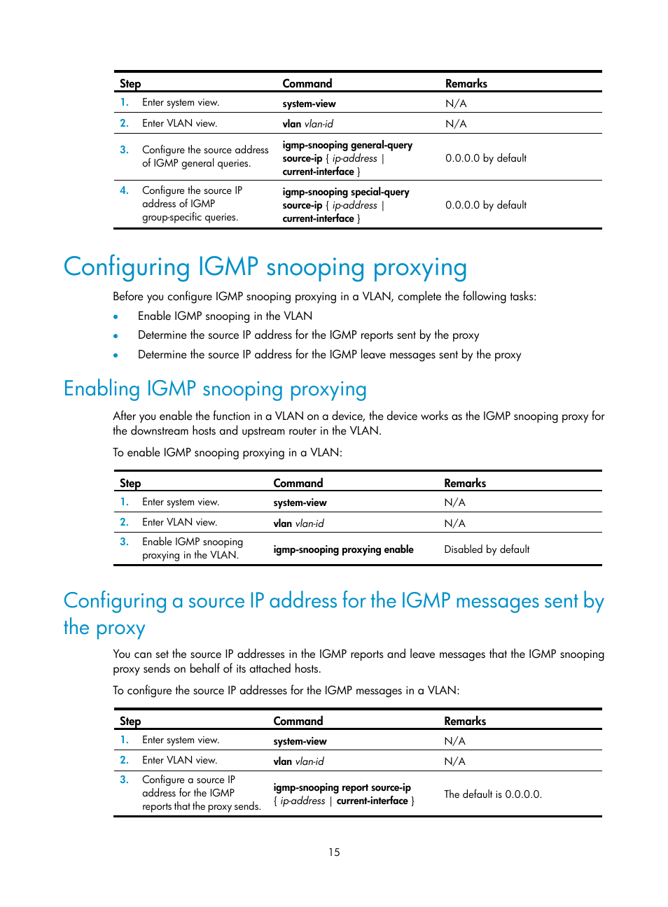 Configuring igmp snooping proxying, Enabling igmp snooping proxying | H3C Technologies H3C WX3000E Series Wireless Switches User Manual | Page 24 / 111