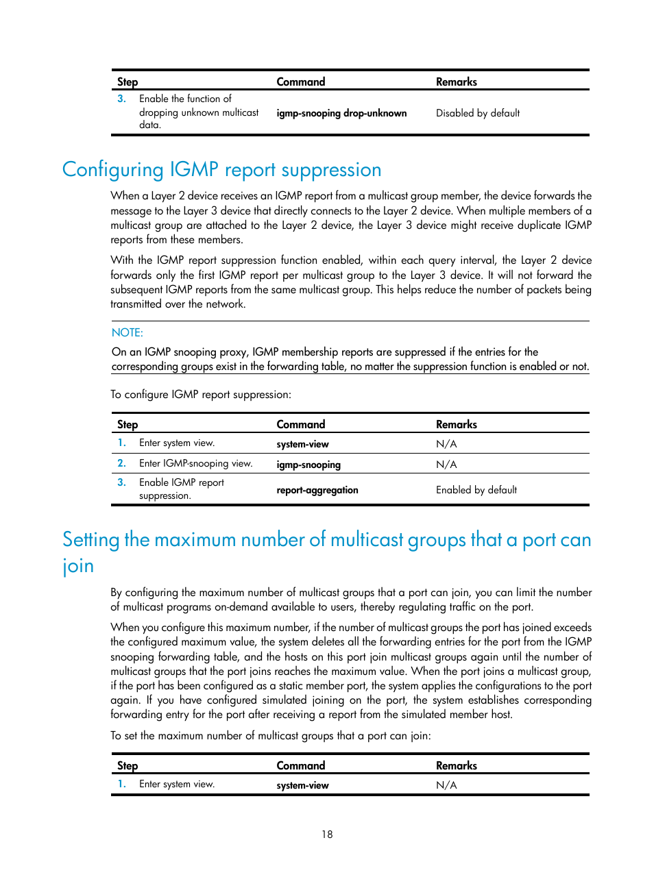 Configuring igmp report suppression | H3C Technologies H3C WX3000E Series Wireless Switches User Manual | Page 27 / 111