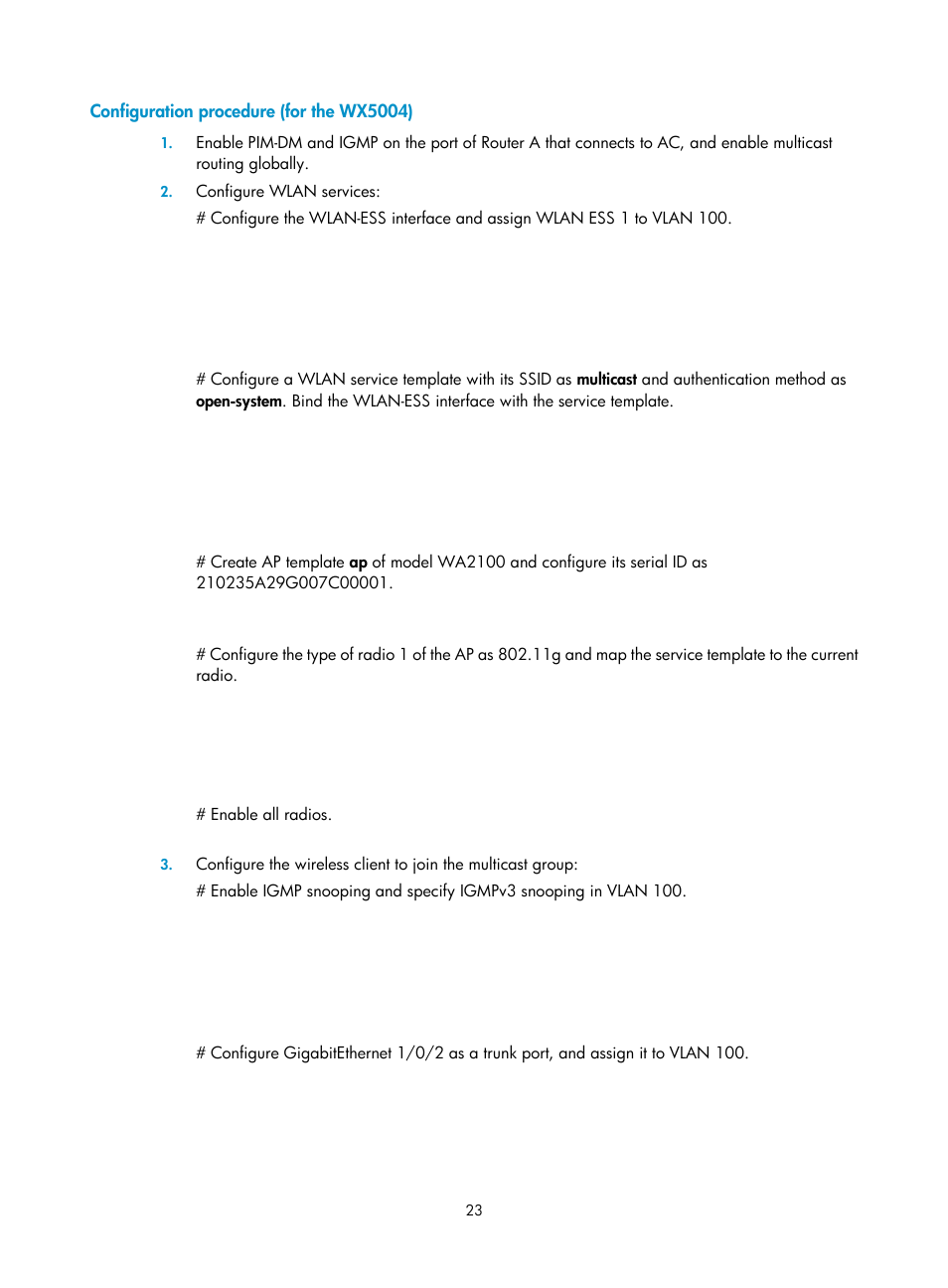 Configuration procedure (for the wx5004) | H3C Technologies H3C WX3000E Series Wireless Switches User Manual | Page 32 / 111