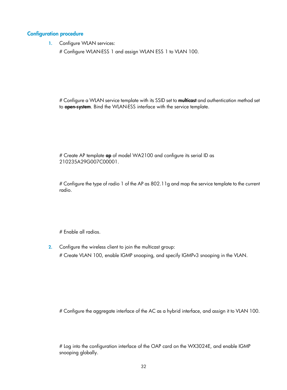 Configuration procedure | H3C Technologies H3C WX3000E Series Wireless Switches User Manual | Page 41 / 111
