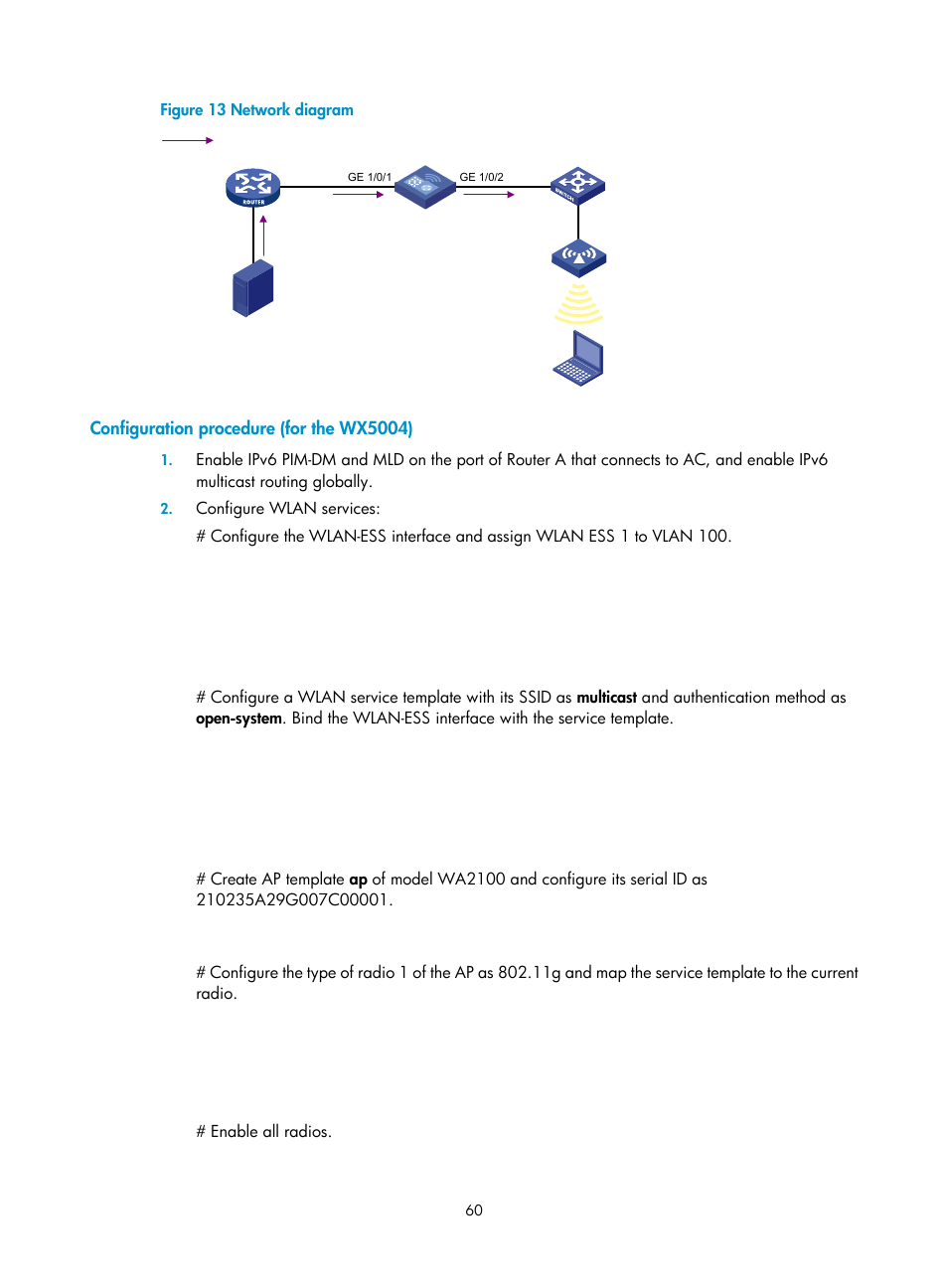 Configuration procedure (for the wx5004), Figure 13 | H3C Technologies H3C WX3000E Series Wireless Switches User Manual | Page 69 / 111