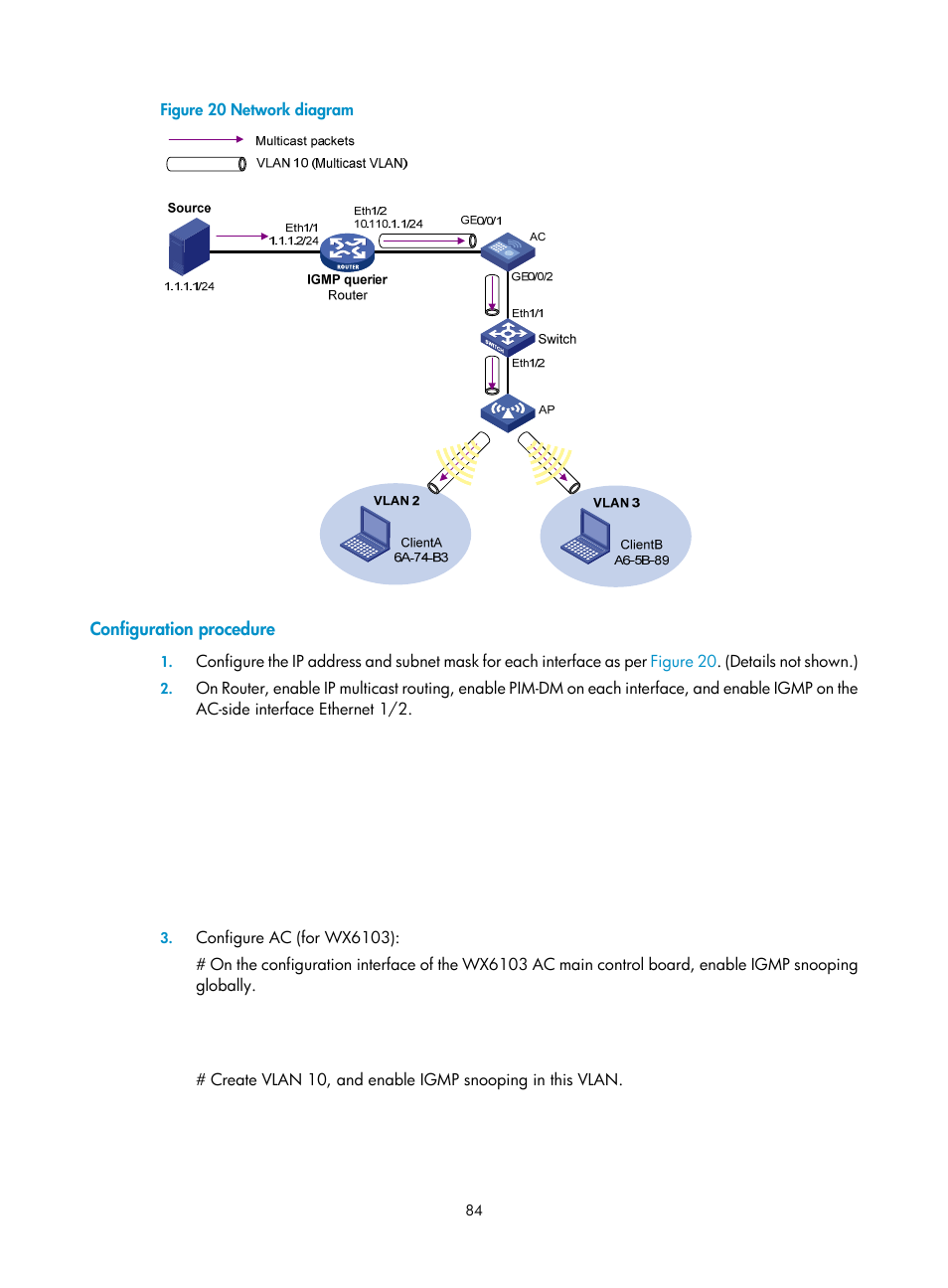 Configuration procedure | H3C Technologies H3C WX3000E Series Wireless Switches User Manual | Page 93 / 111