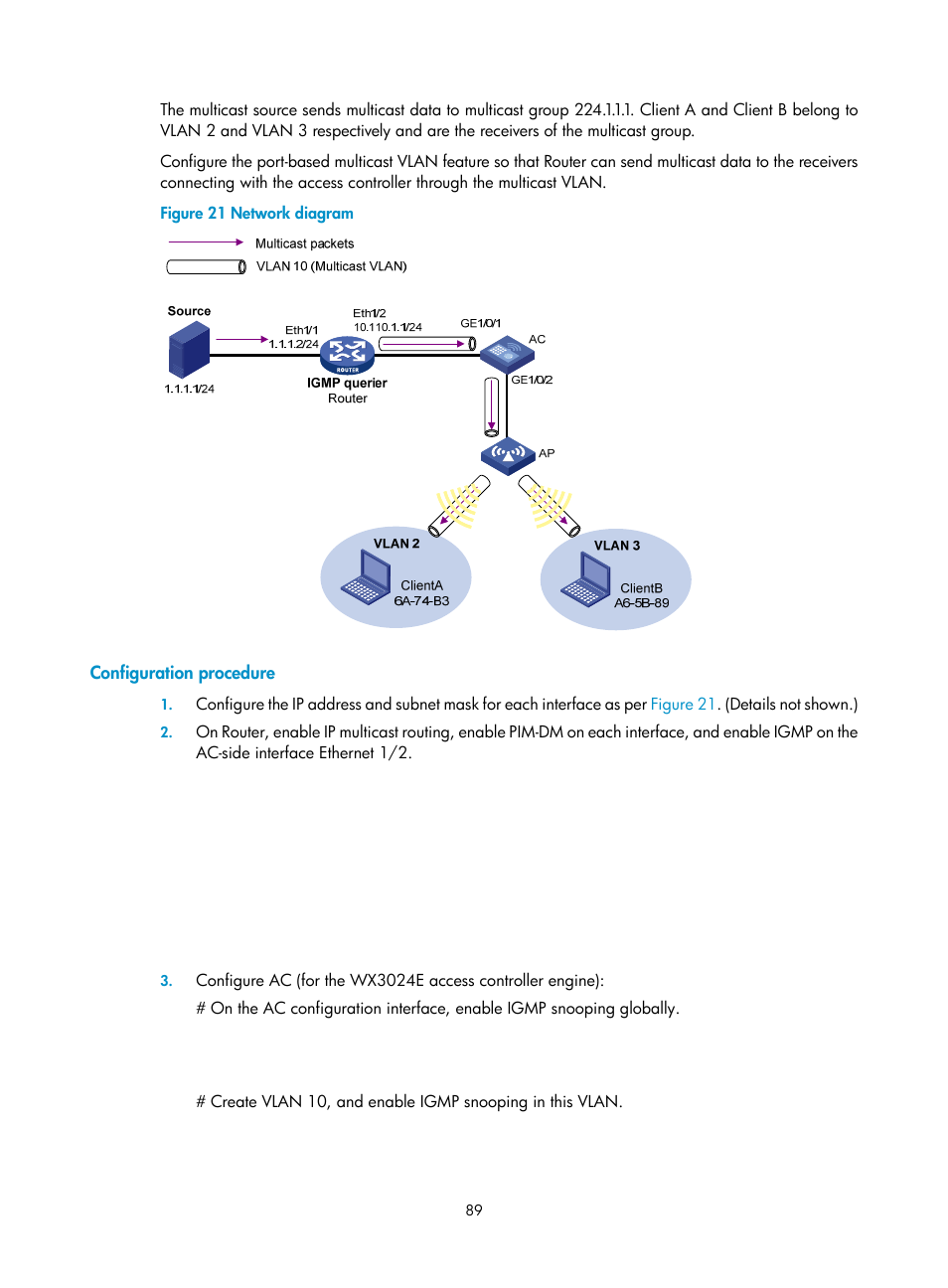 Configuration procedure | H3C Technologies H3C WX3000E Series Wireless Switches User Manual | Page 98 / 111