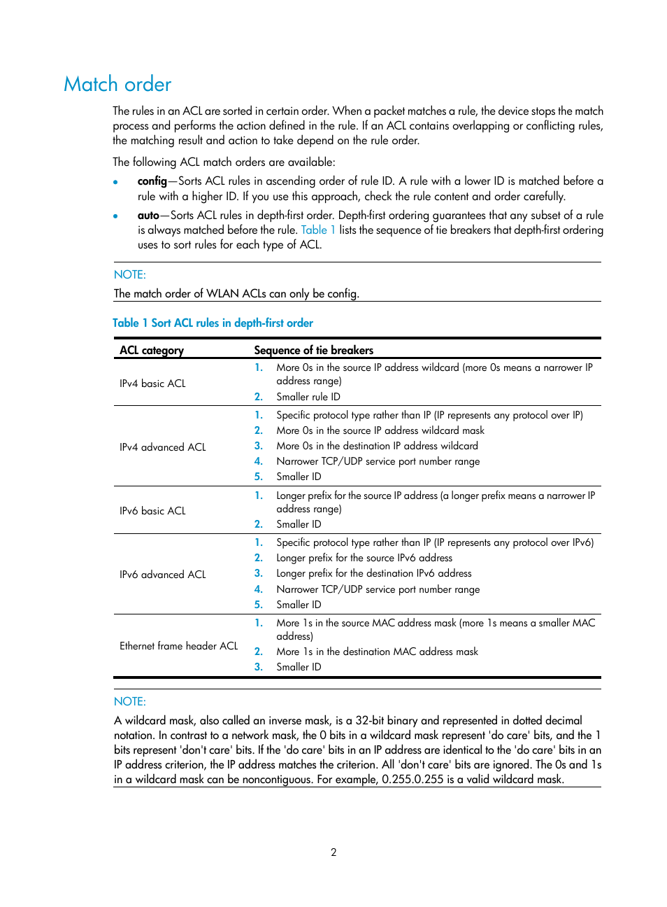 Match order | H3C Technologies H3C WX3000E Series Wireless Switches User Manual | Page 11 / 63