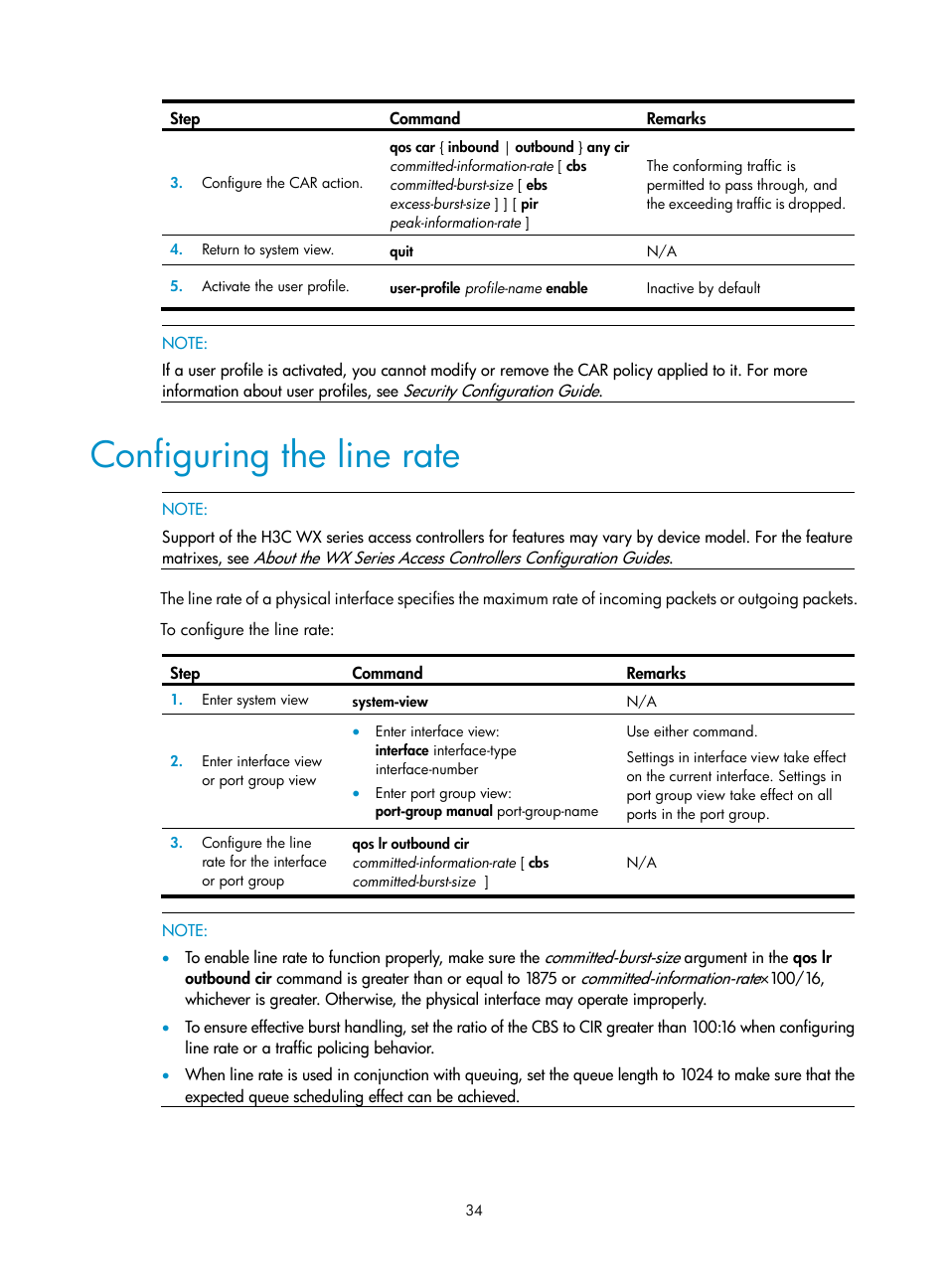 Configuring the line rate | H3C Technologies H3C WX3000E Series Wireless Switches User Manual | Page 43 / 63