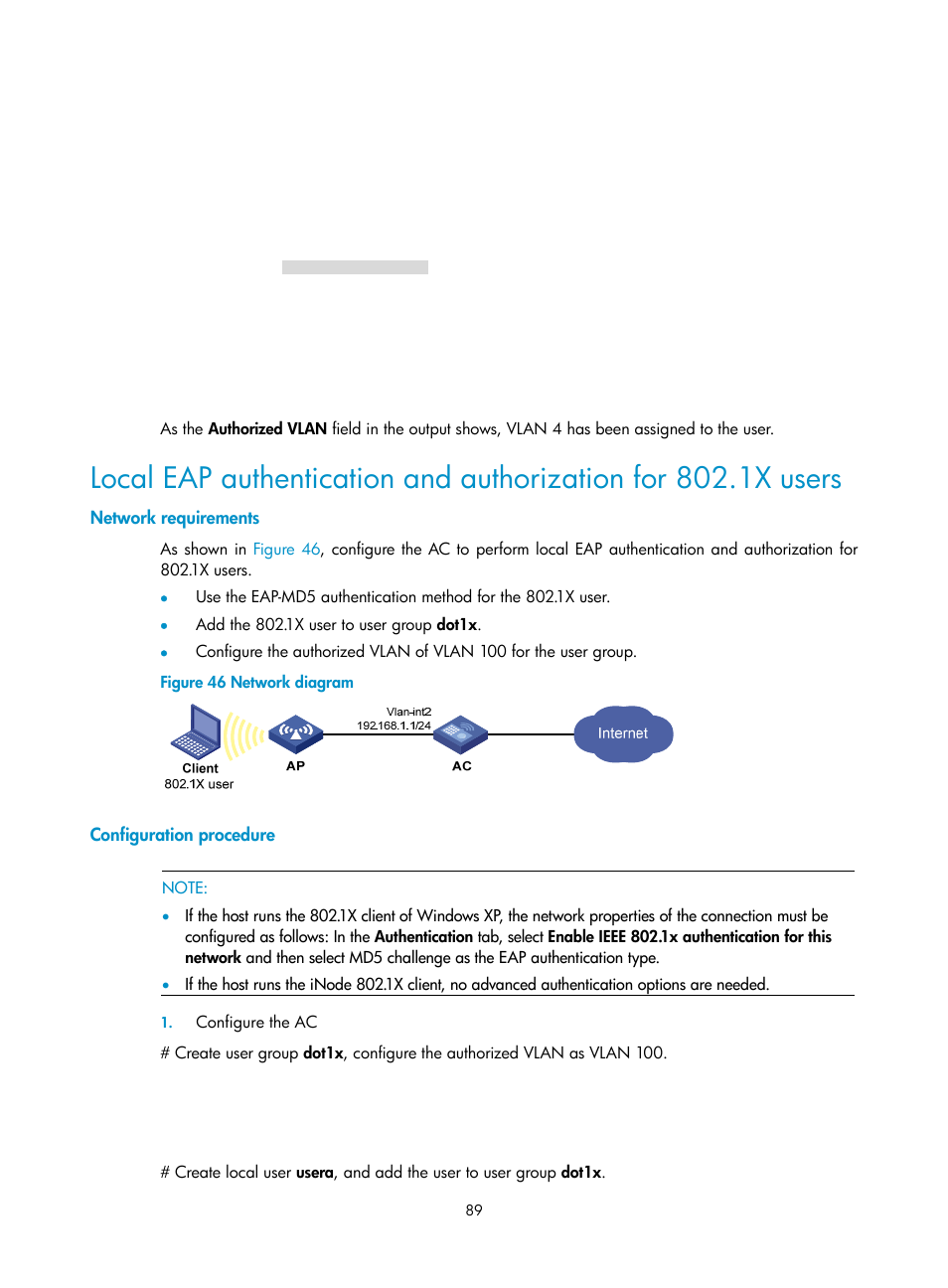 Network requirements, Configuration procedure | H3C Technologies H3C WX3000E Series Wireless Switches User Manual | Page 103 / 394