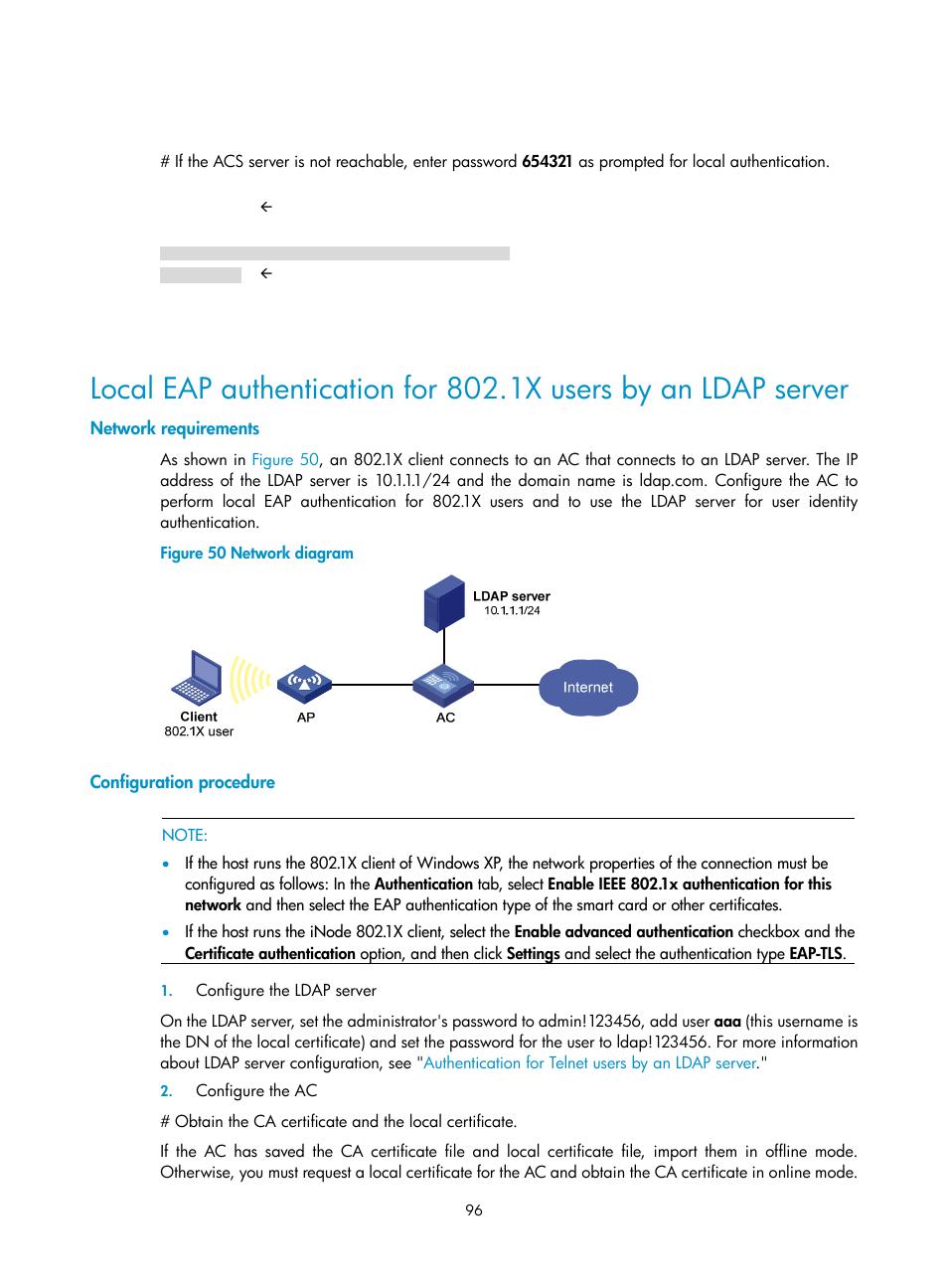 Network requirements, Configuration procedure | H3C Technologies H3C WX3000E Series Wireless Switches User Manual | Page 110 / 394