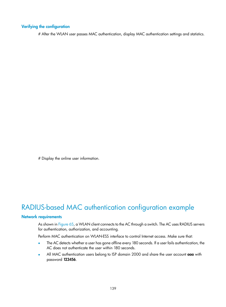 Verifying the configuration, Network requirements | H3C Technologies H3C WX3000E Series Wireless Switches User Manual | Page 153 / 394