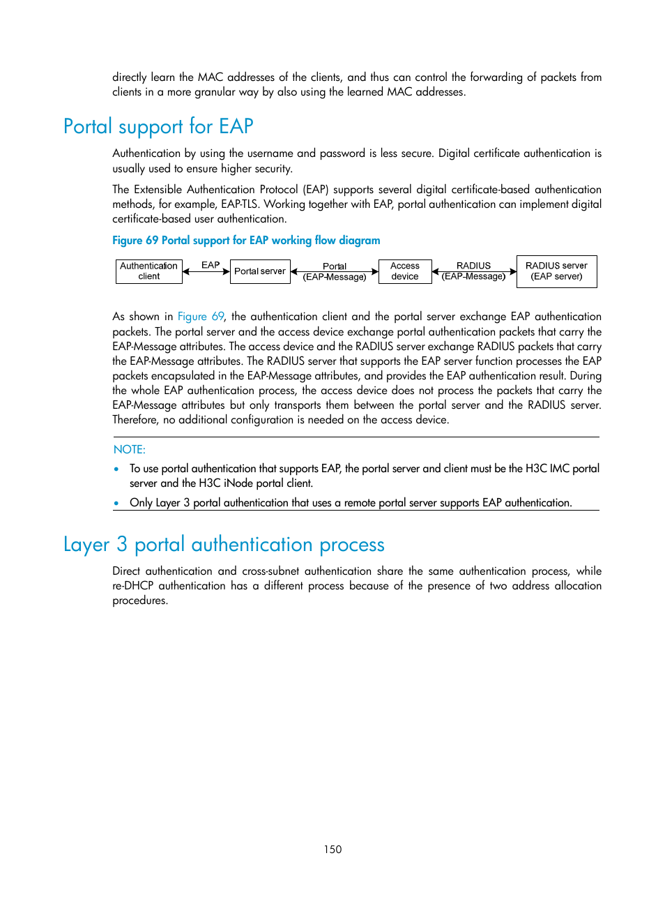 Portal support for eap, Layer 3 portal authentication process | H3C Technologies H3C WX3000E Series Wireless Switches User Manual | Page 164 / 394