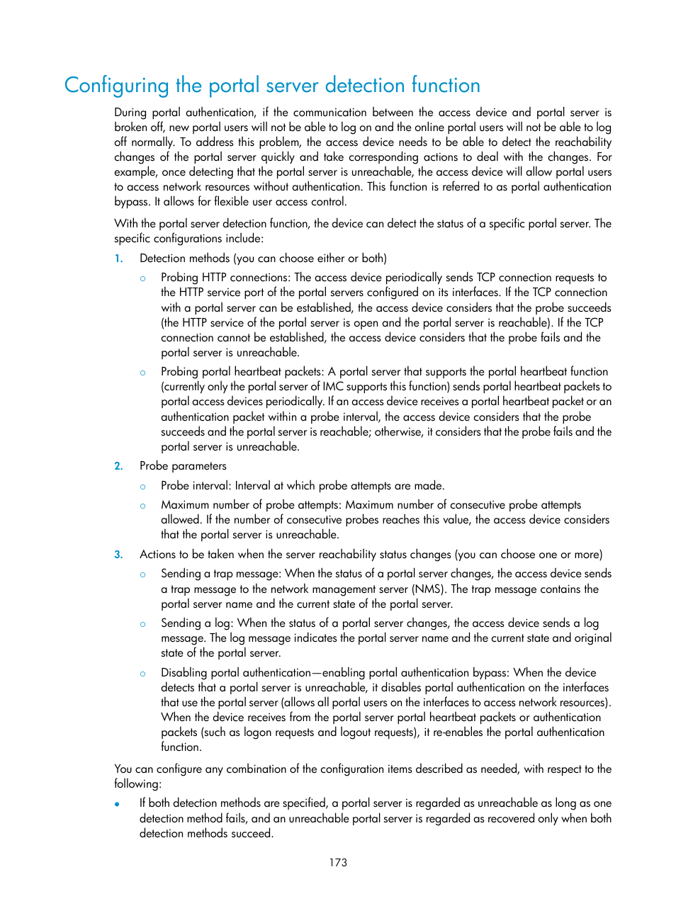 Configuring the portal server detection function | H3C Technologies H3C WX3000E Series Wireless Switches User Manual | Page 187 / 394