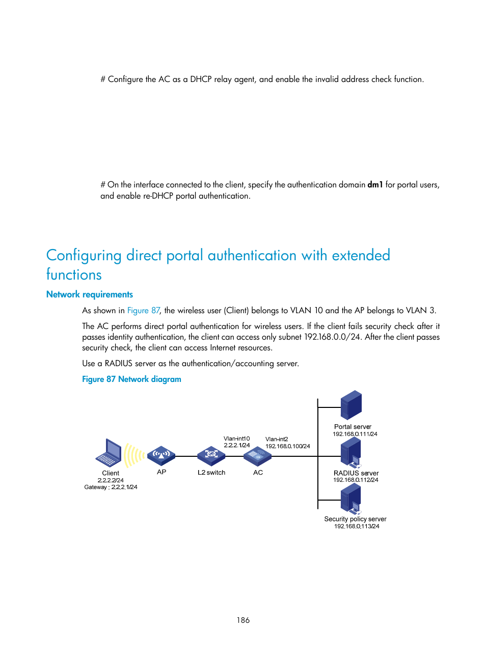 Network requirements | H3C Technologies H3C WX3000E Series Wireless Switches User Manual | Page 200 / 394