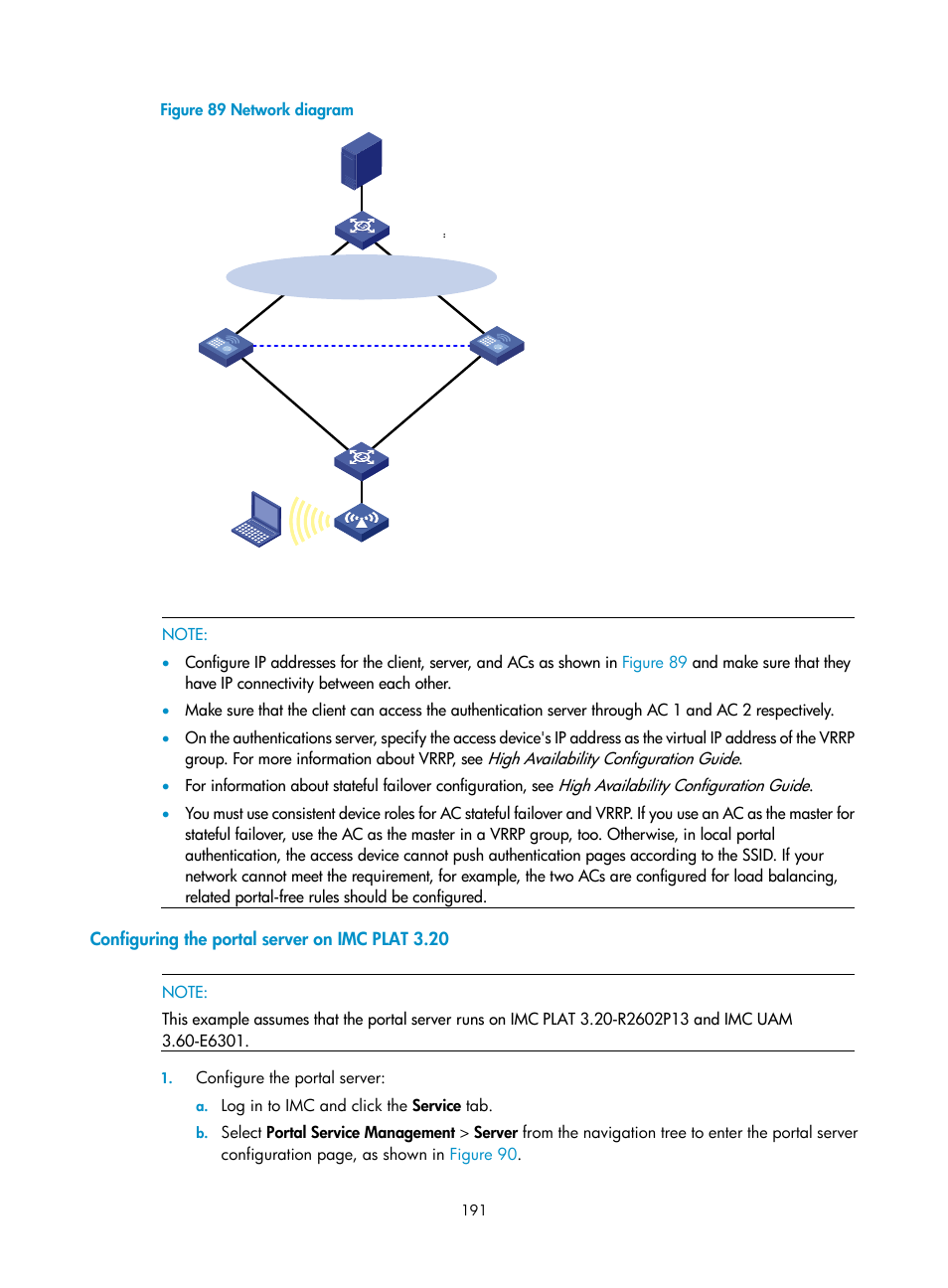 Configuring the portal server on imc plat 3.20 | H3C Technologies H3C WX3000E Series Wireless Switches User Manual | Page 205 / 394