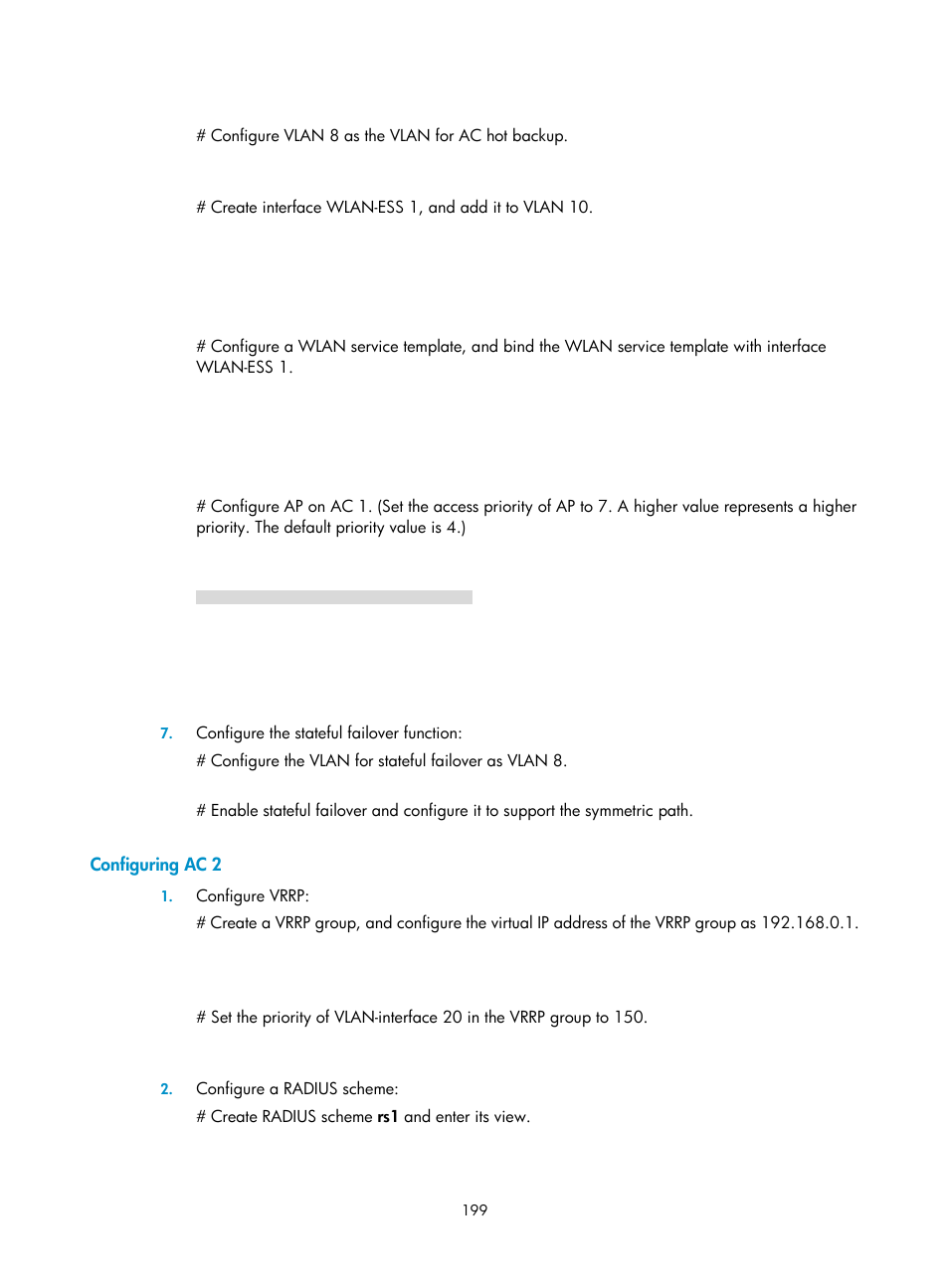Configuring ac 2 | H3C Technologies H3C WX3000E Series Wireless Switches User Manual | Page 213 / 394