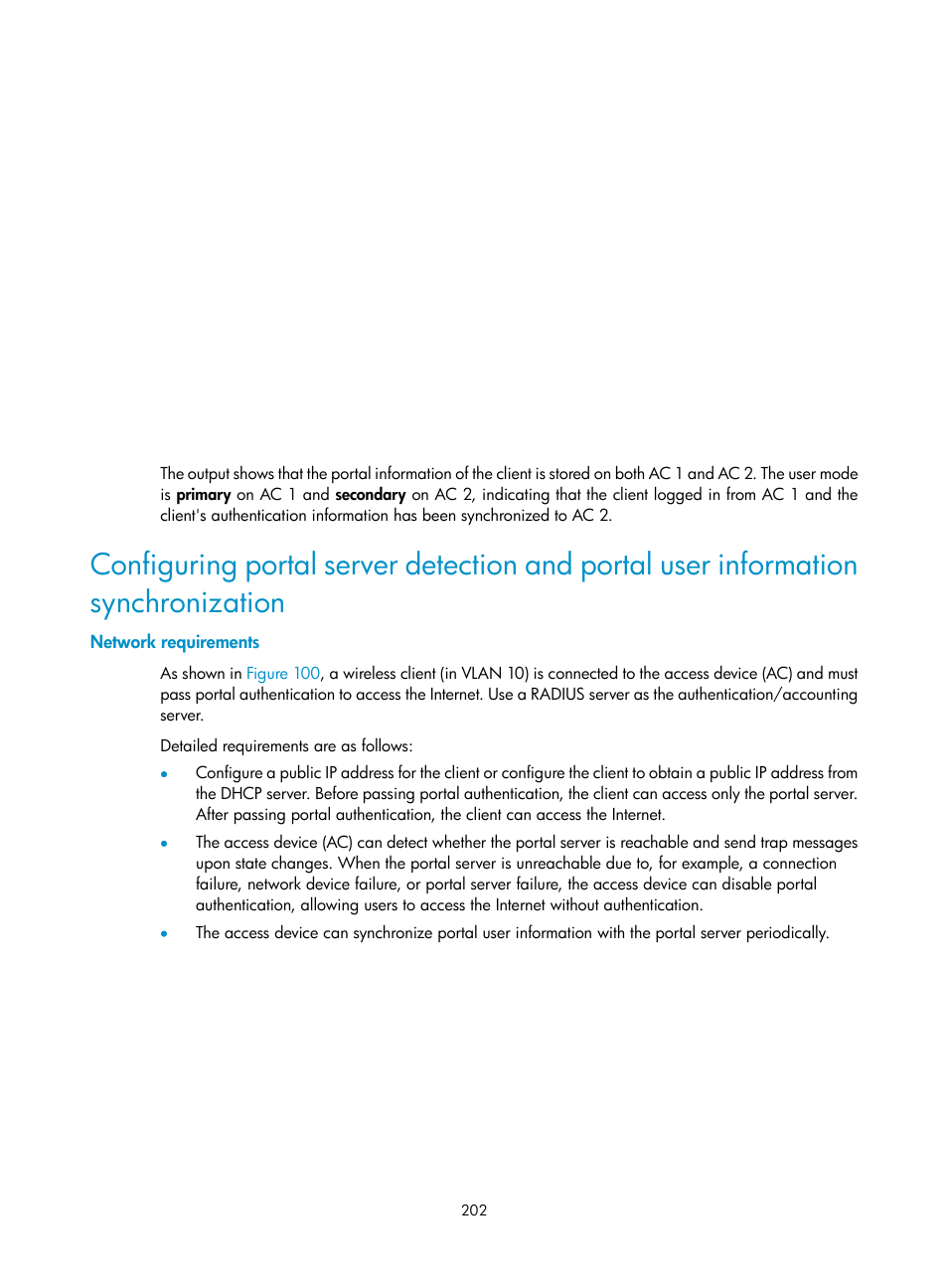 Network requirements | H3C Technologies H3C WX3000E Series Wireless Switches User Manual | Page 216 / 394