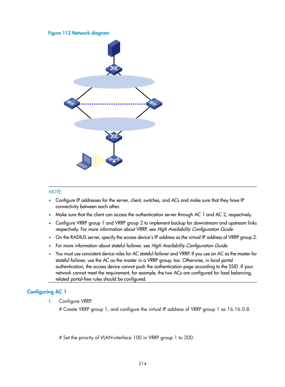 Configuring ac 1 | H3C Technologies H3C WX3000E Series Wireless Switches User Manual | Page 228 / 394