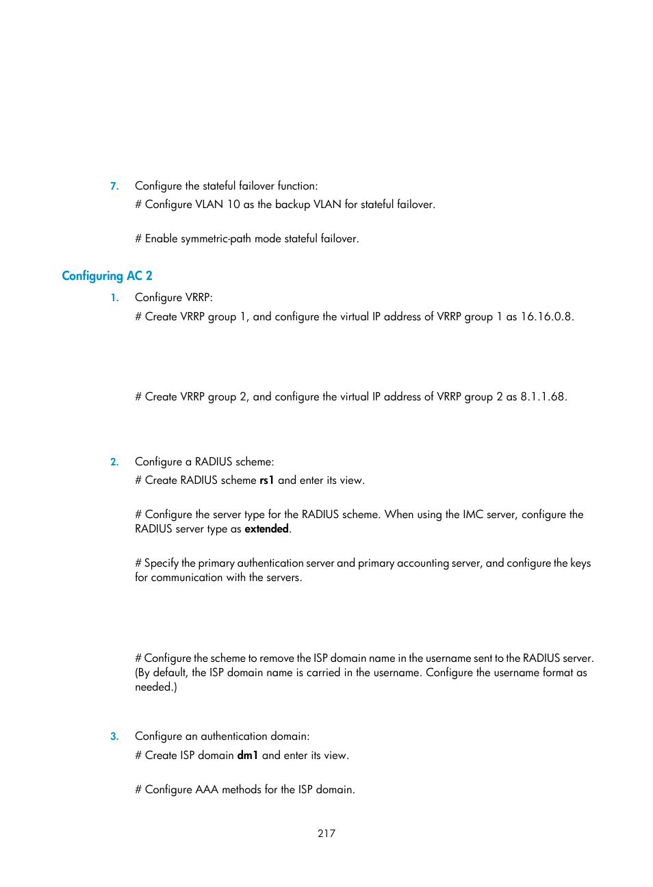 Configuring ac 2 | H3C Technologies H3C WX3000E Series Wireless Switches User Manual | Page 231 / 394
