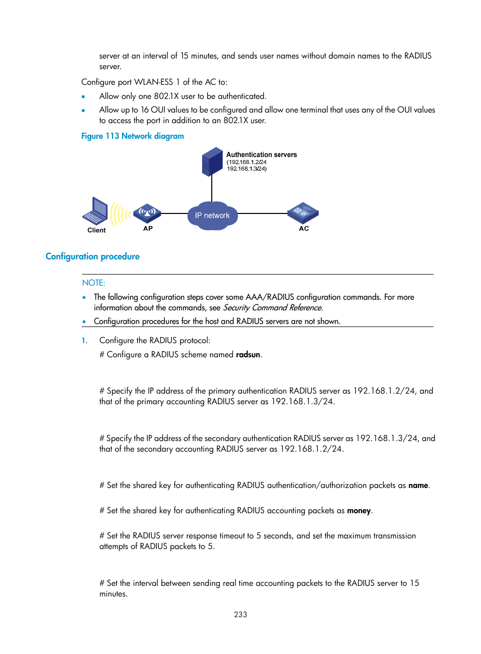 Configuration procedure | H3C Technologies H3C WX3000E Series Wireless Switches User Manual | Page 247 / 394