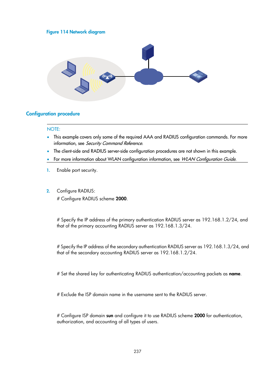Configuration procedure | H3C Technologies H3C WX3000E Series Wireless Switches User Manual | Page 251 / 394