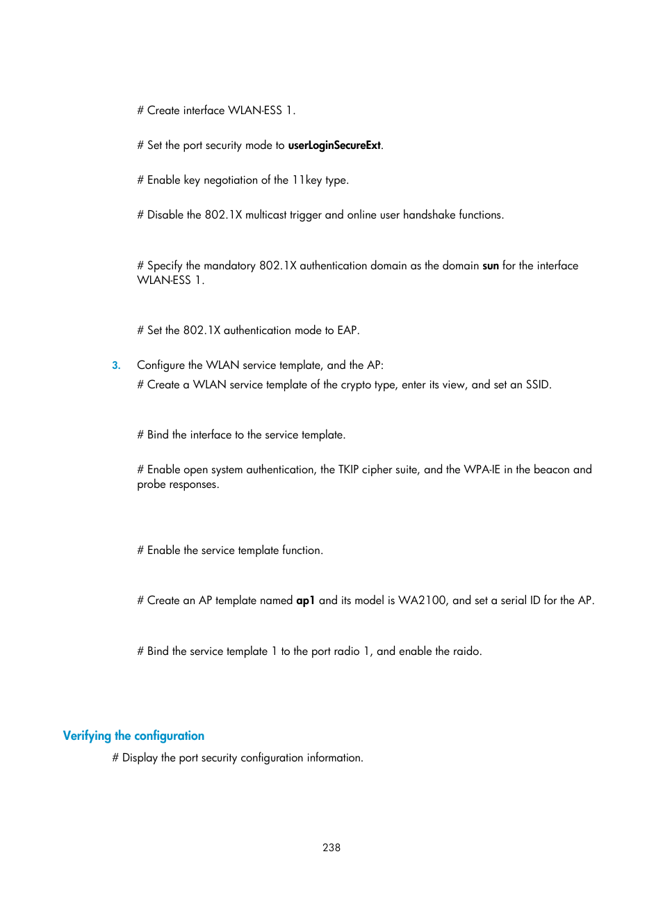 Verifying the configuration | H3C Technologies H3C WX3000E Series Wireless Switches User Manual | Page 252 / 394