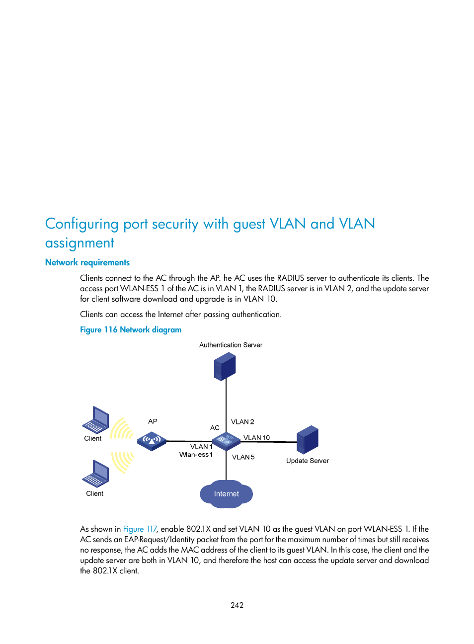 Network requirements | H3C Technologies H3C WX3000E Series Wireless Switches User Manual | Page 256 / 394