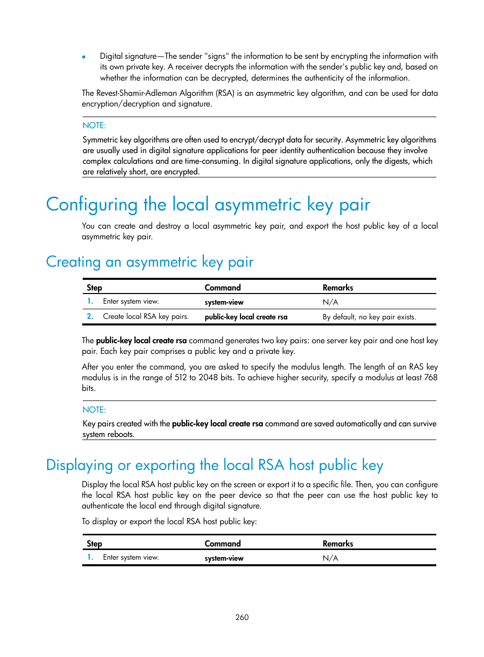 Configuring the local asymmetric key pair, Creating an asymmetric key pair | H3C Technologies H3C WX3000E Series Wireless Switches User Manual | Page 274 / 394