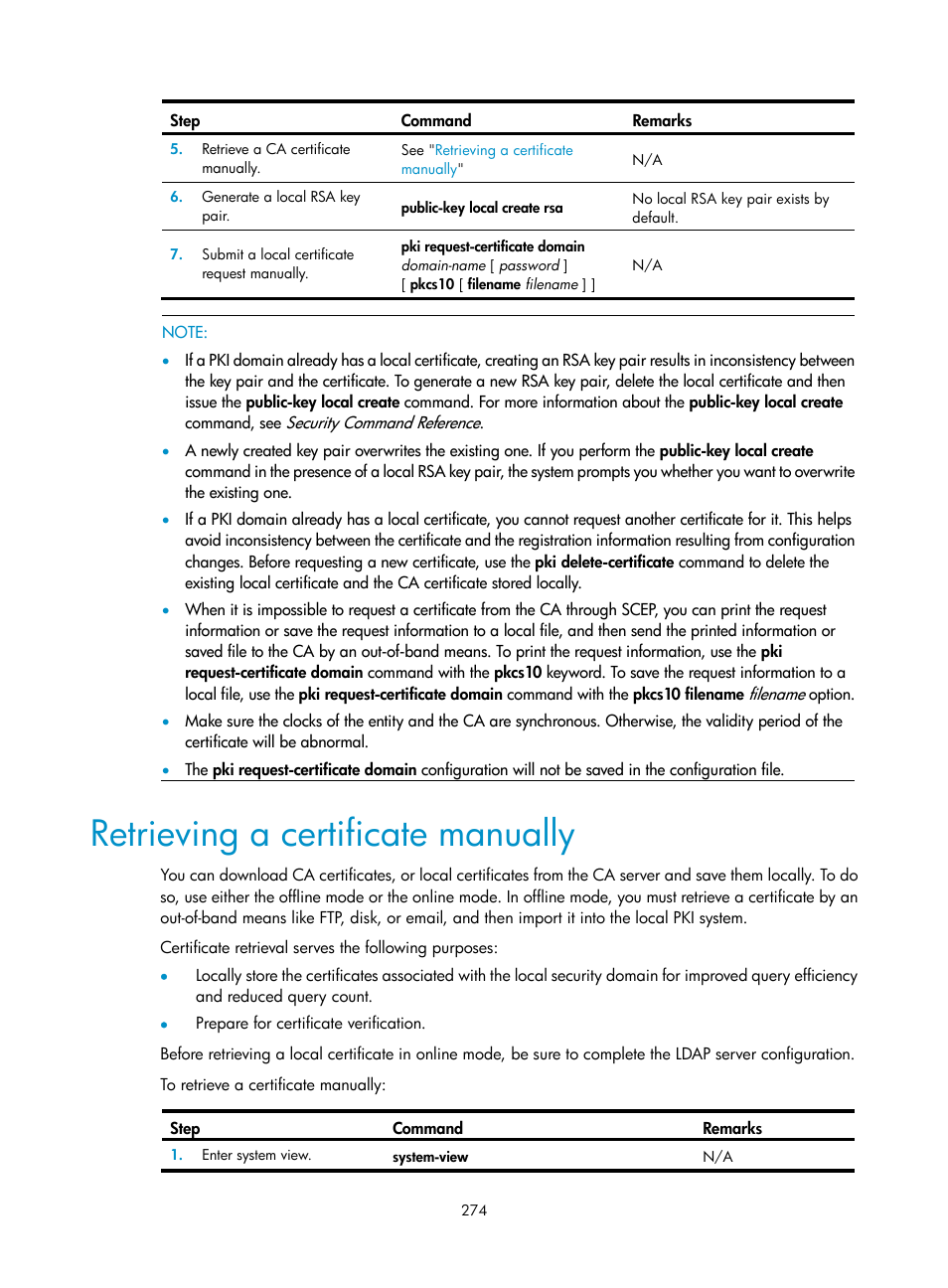 Retrieving a certificate manually | H3C Technologies H3C WX3000E Series Wireless Switches User Manual | Page 288 / 394