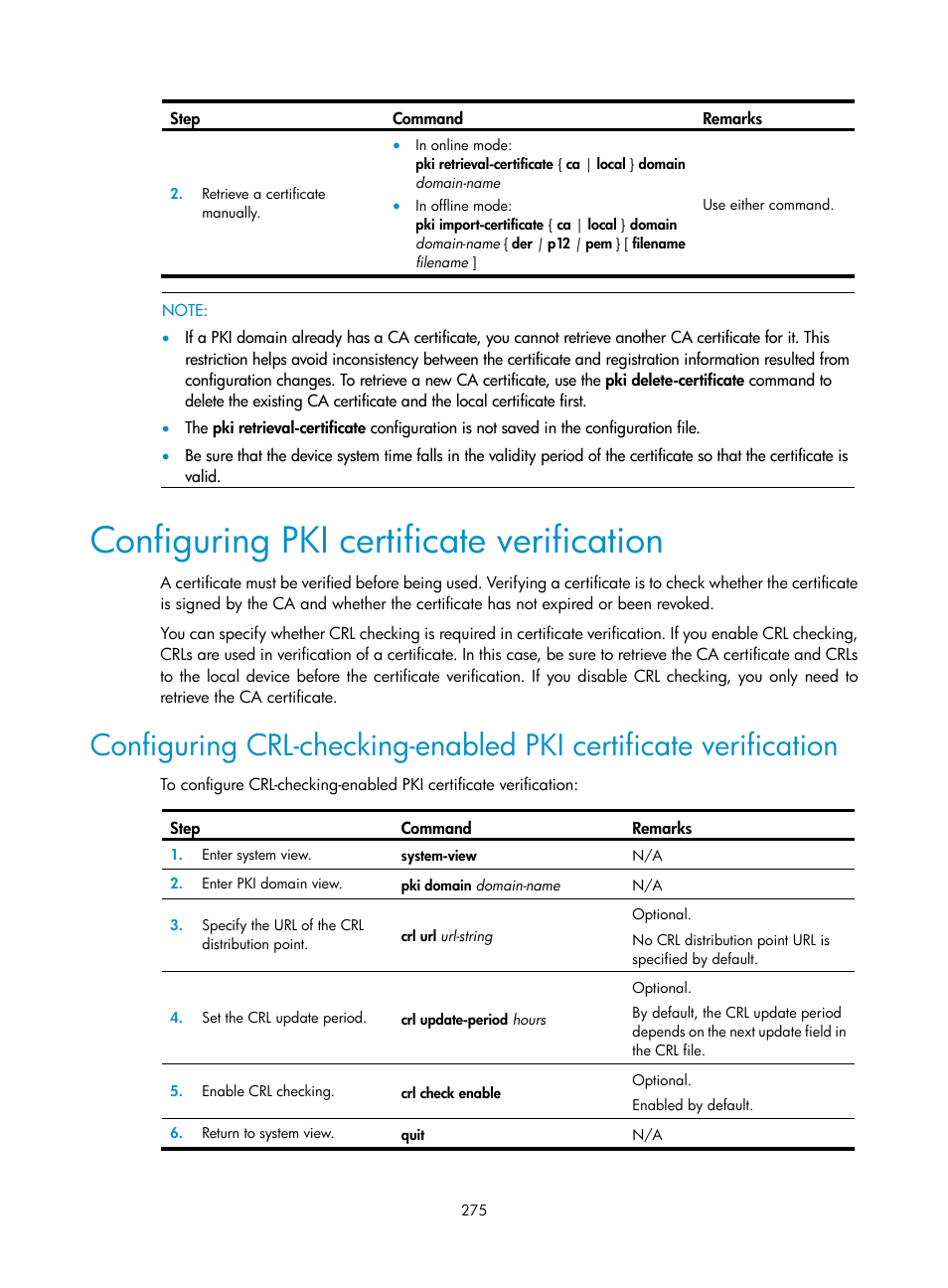 Configuring pki certificate verification | H3C Technologies H3C WX3000E Series Wireless Switches User Manual | Page 289 / 394