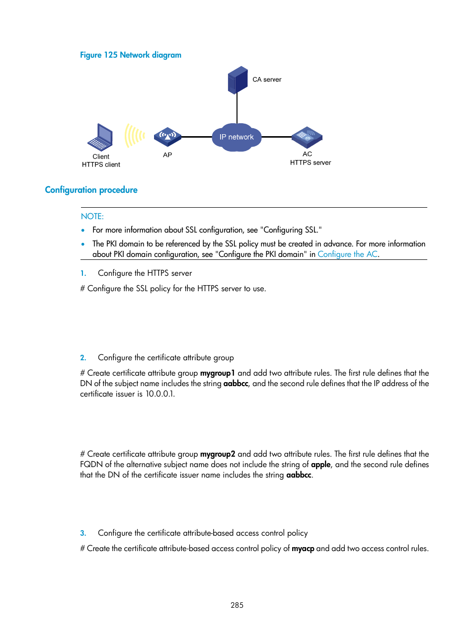 Configuration procedure | H3C Technologies H3C WX3000E Series Wireless Switches User Manual | Page 299 / 394