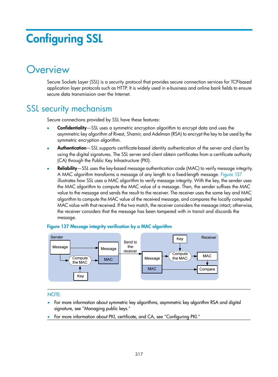 Configuring ssl, Overview, Ssl security mechanism | H3C Technologies H3C WX3000E Series Wireless Switches User Manual | Page 331 / 394
