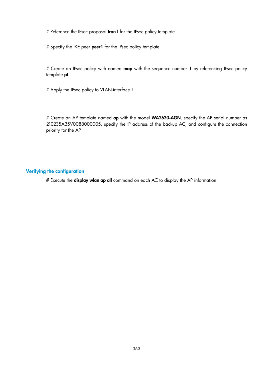 Verifying the configuration | H3C Technologies H3C WX3000E Series Wireless Switches User Manual | Page 377 / 394