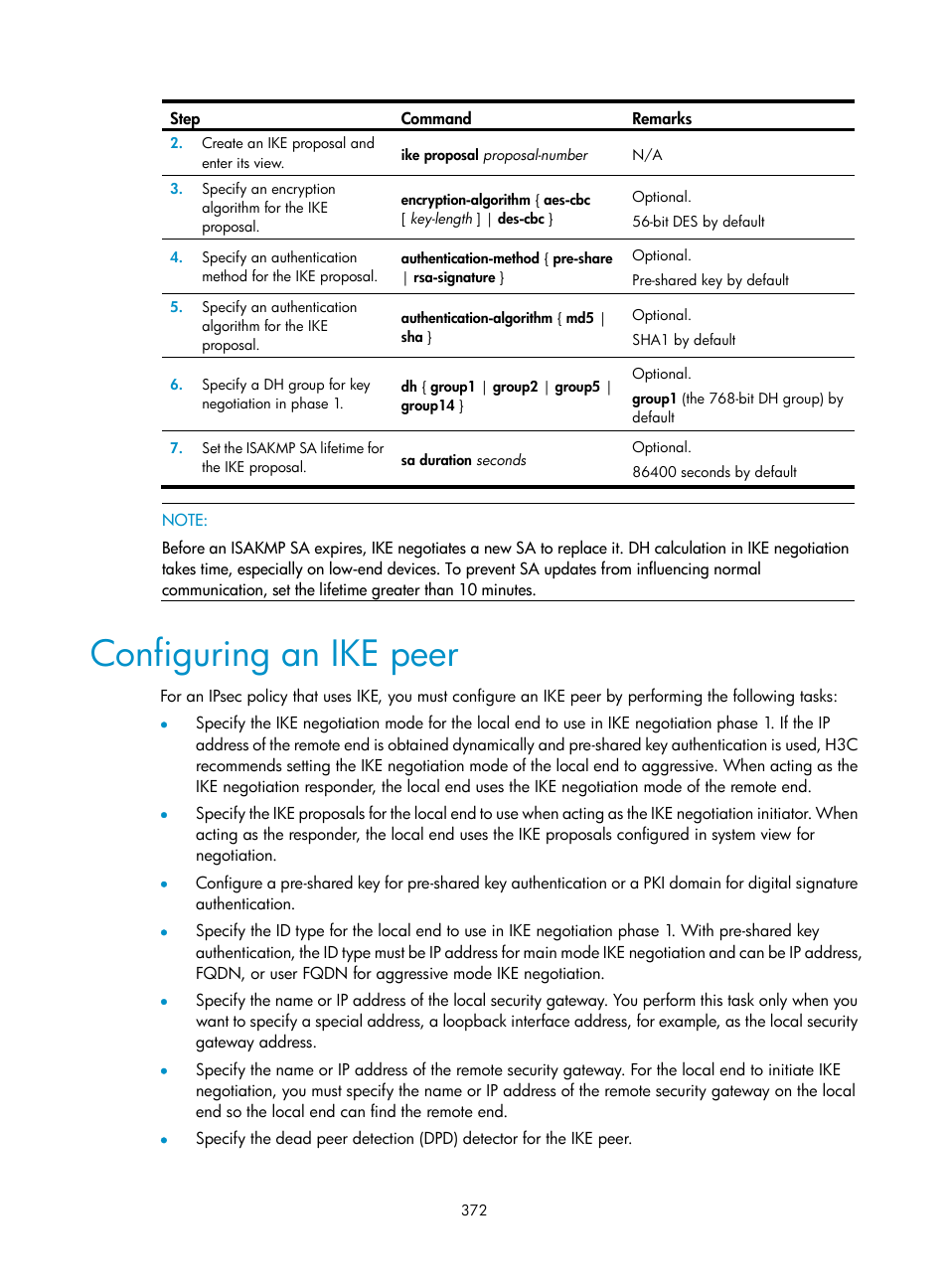 Configuring an ike peer | H3C Technologies H3C WX3000E Series Wireless Switches User Manual | Page 386 / 394