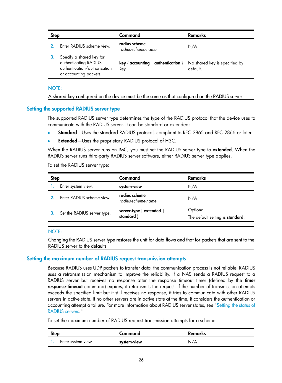 Setting the supported radius server type | H3C Technologies H3C WX3000E Series Wireless Switches User Manual | Page 40 / 394