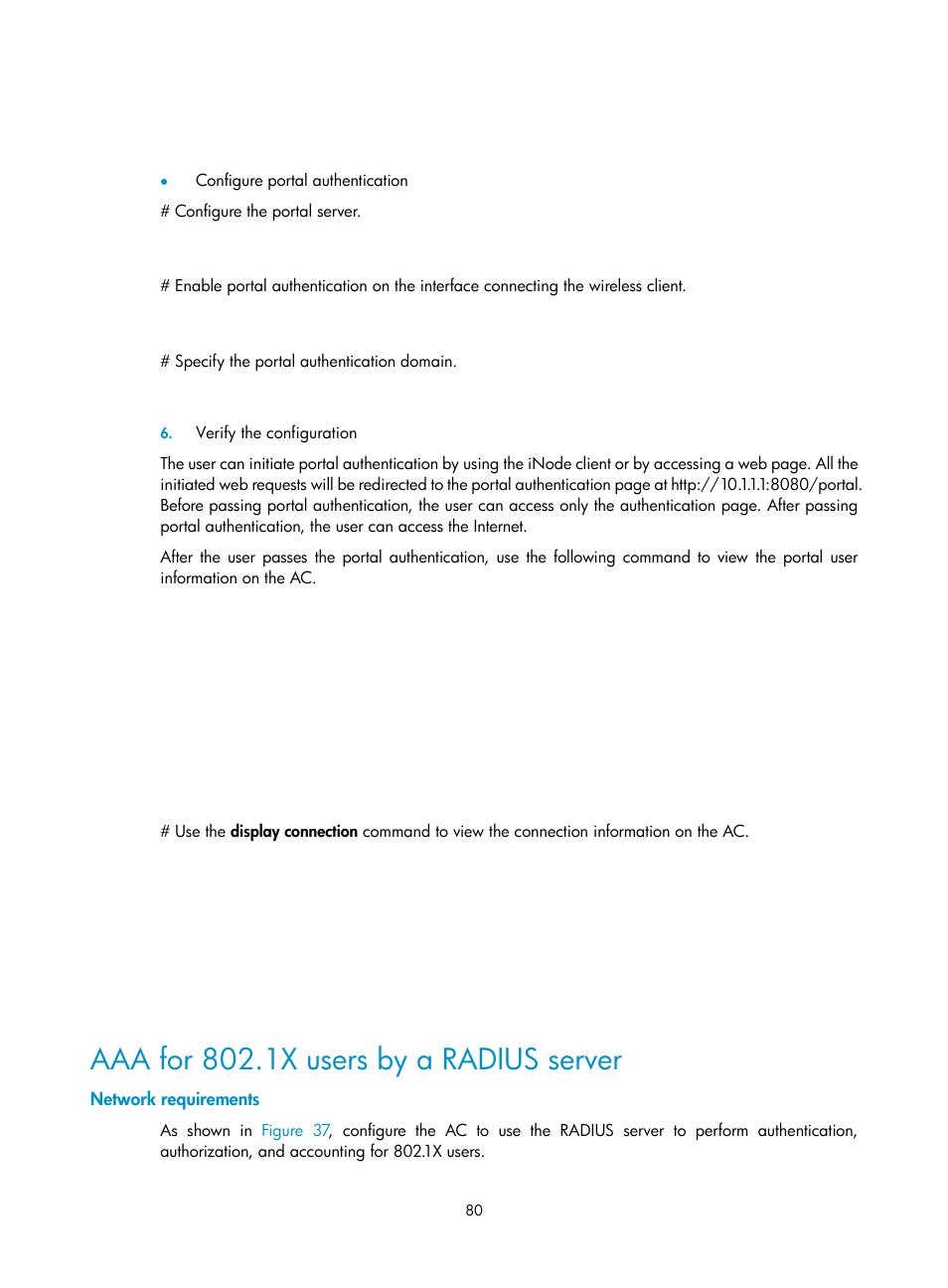Aaa for 802.1x users by a radius server, Network requirements | H3C Technologies H3C WX3000E Series Wireless Switches User Manual | Page 94 / 394